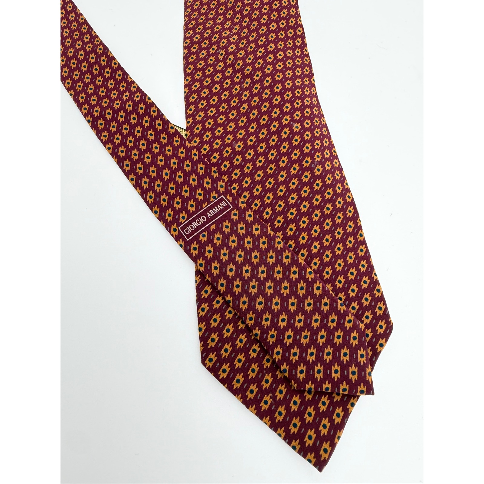 Giorgio Armani Cravatte Silk Tie Burgundy Geometric Pattern Made In Italy Mens